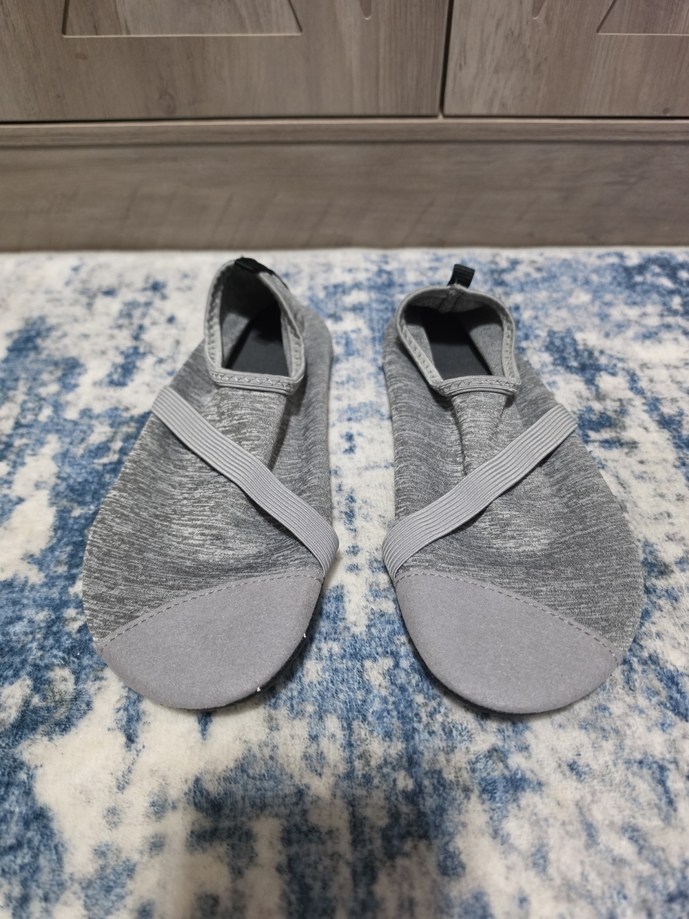 Women's Grey Slip-On Stretch Ballet Slippers with Cross Elastic